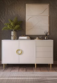 Komoda Nubo 150 cm - kašmírová / zlaté nožky Komoda Nubo 150 cm se zásuvkami - kašmír / zlote Nohy