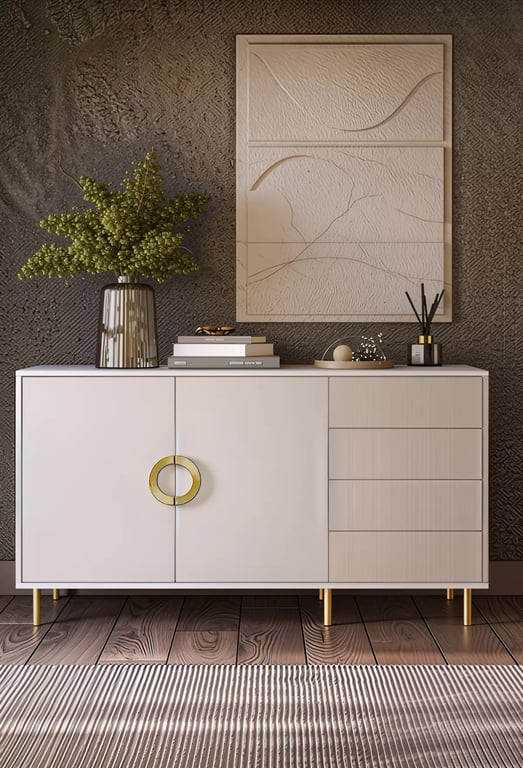 Komoda Nubo 150 cm - kašmírová / zlaté nožky Komoda Nubo 150 cm se zásuvkami - kašmír / zlote Nohy