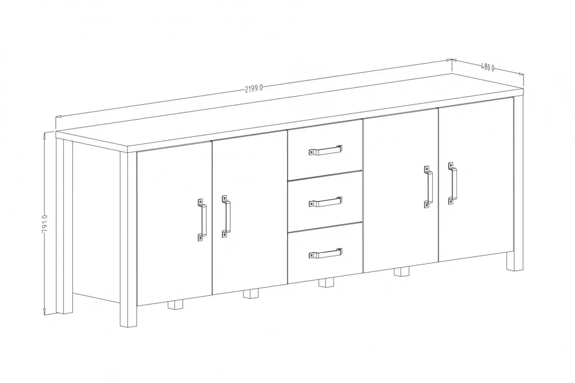 Komoda Olin 25 se zásuvkami 220 cm - appenzeller fichte / černá Komoda Olin 25 220 cm se zásuvkami - appenzeller fichte / černá