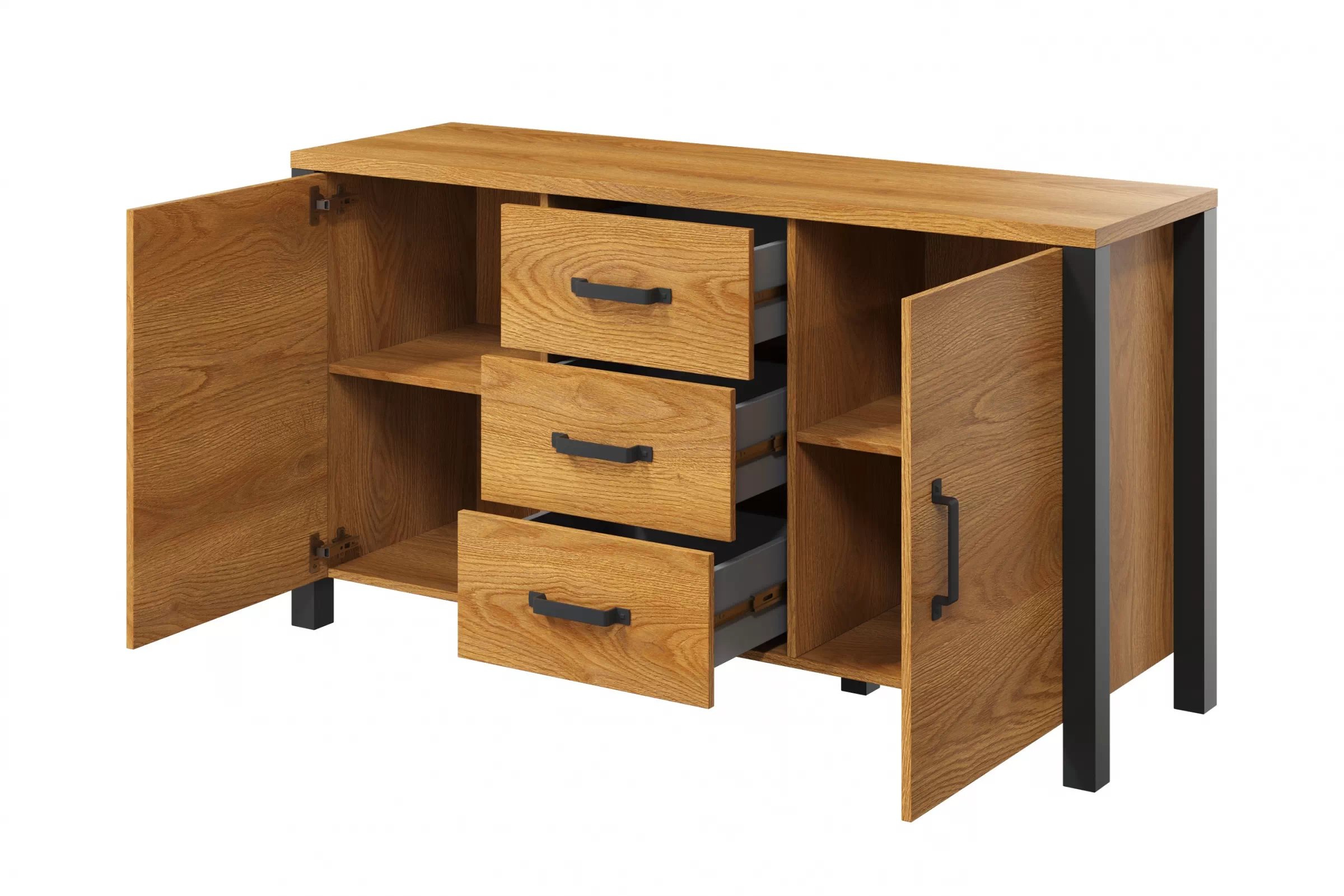 Komoda Olin 26 150 cm so zásuvkami - Dub karmelowy / Čierny supermat - ponuka Limitowana Komoda Olin 26 150 cm so zásuvkami - Dub karmelowy / Čierny supermat