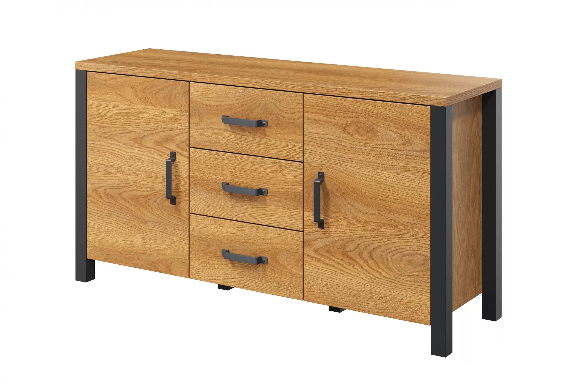 Komoda Olin 26 150 cm so zásuvkami - Dub karmelowy / Čierny supermat - ponuka Limitowana Komoda Olin 26 150 cm so zásuvkami - Dub karmelowy / Čierny supermat