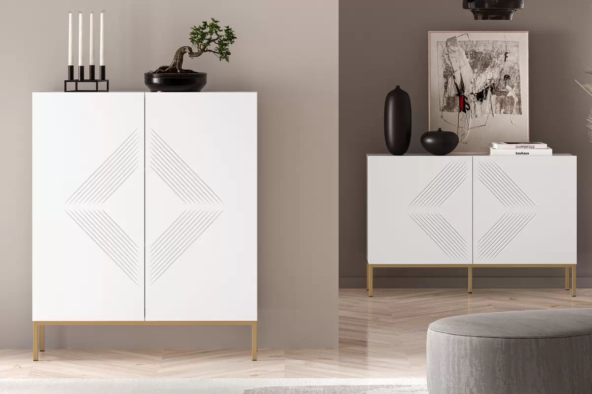 Komoda Pingli 01 - 100 cm - biely mat / Žltý Rošt Komoda Pingli 01 - 100 cm - biely mat / Žltý Rošt