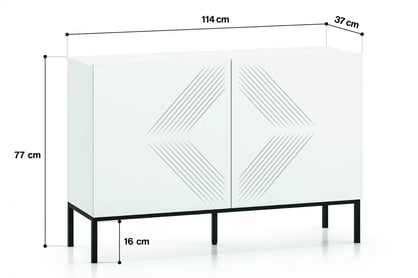 Komoda Pingli 03 - 114 cm - biely mat / Čierny Rošt Komoda Pingli 03 - 114 cm - biely mat / Čierny Rošt