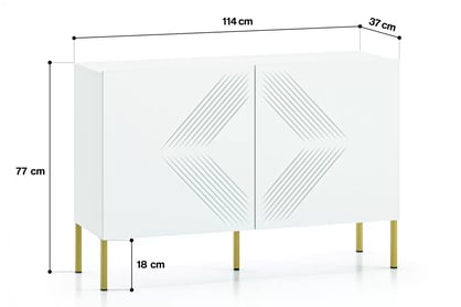 Komoda Pingli 03 114 cm - bílý mat / zlaté nohy Komoda Pingli 03 - 114 cm - Bílý mat / zlaté Nohy