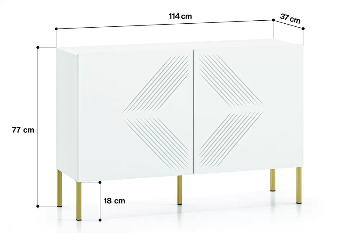 Komoda Pingli 03 114 cm - bílý mat / zlaté nohy Komoda Pingli 03 - 114 cm - Bílý mat / zlaté Nohy