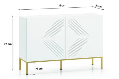 Komoda Pingli 03 - 114 cm - biely mat / Žltý Rošt Komoda Pingli 03 - 114 cm - biely mat / Žltý Rošt