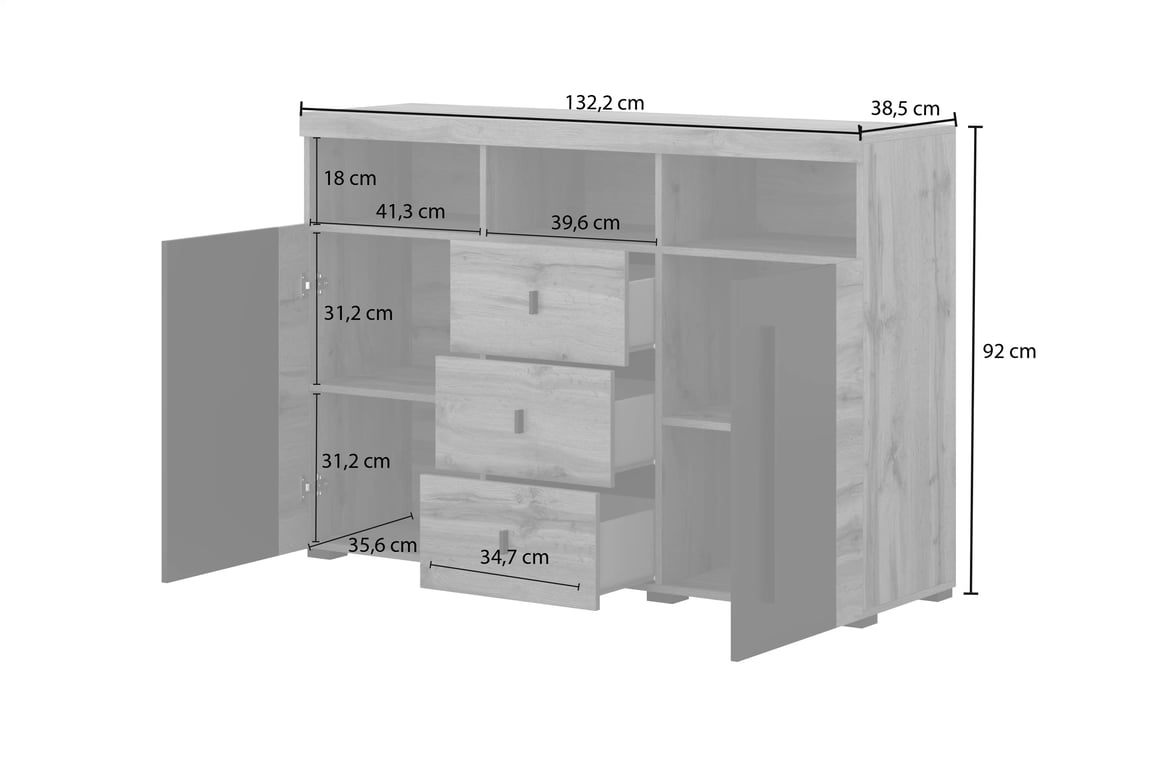Komoda Roger 132 cm se zásuvkami – dub wotan / černý mat Komoda Roger 132 cm se zásuvkami - dub wotan / černá mat