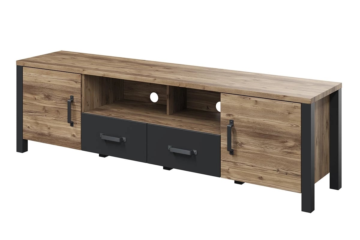 TV stolík Olin 40 s otvorenou policou 192 cm - appenzeller fichte / čierny mat szeroka Komoda TV