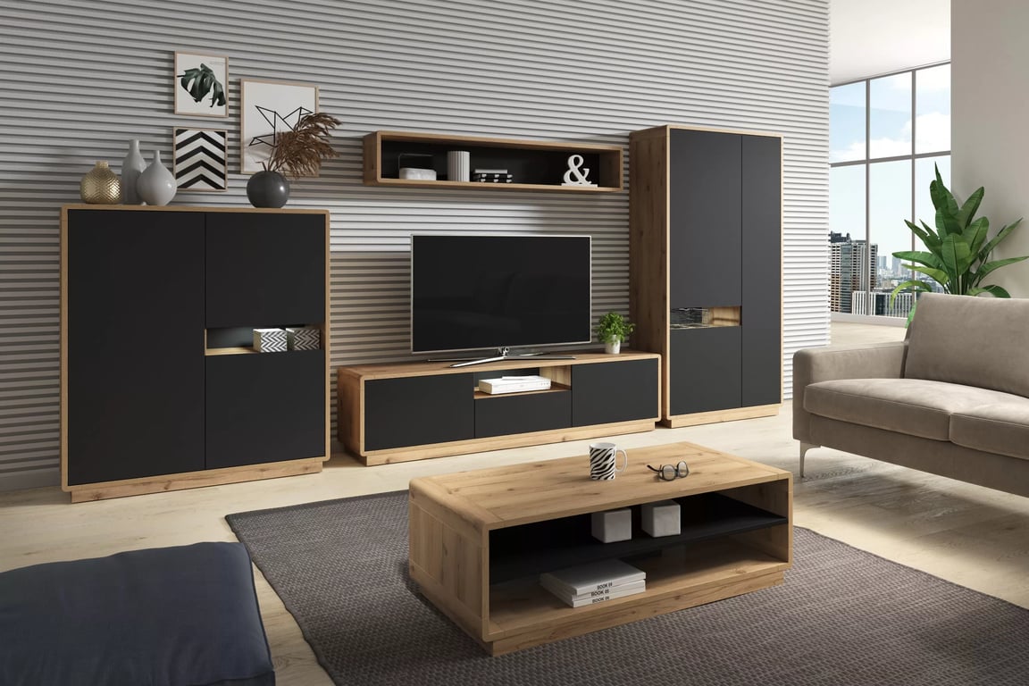 Komoda TV Aston 39 - 120 cm - taurus / Čierny supermat - Koncovka Série Komoda TV dvojdverová 180 Aston 39 - taurus / Čierny supermat