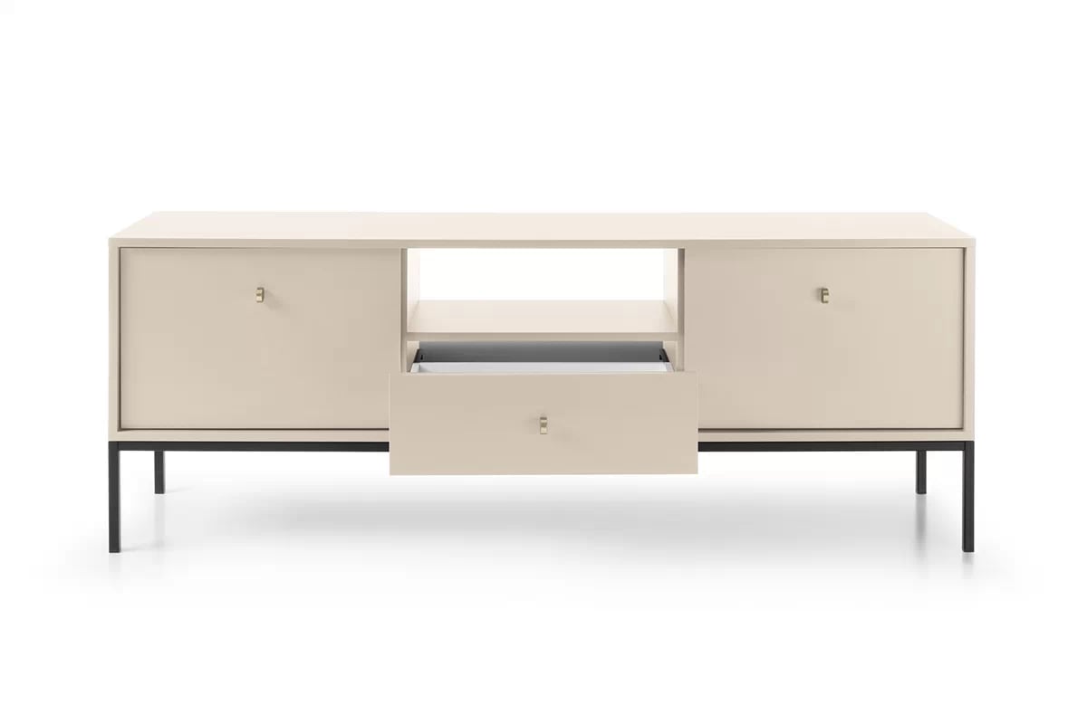 TV komoda Eladia 154 cm - dvoudveřová se zásuvkou a výklenkem - béžová 1 funkční zásuvka