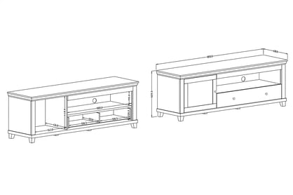 TV komoda Evora 40 181 cm - abisko ash / dub lefkas Komoda RTV jednodveřová se zásuvkou i wneka Evora 40 - abisko ash / Dub Lefkas - Rozměry