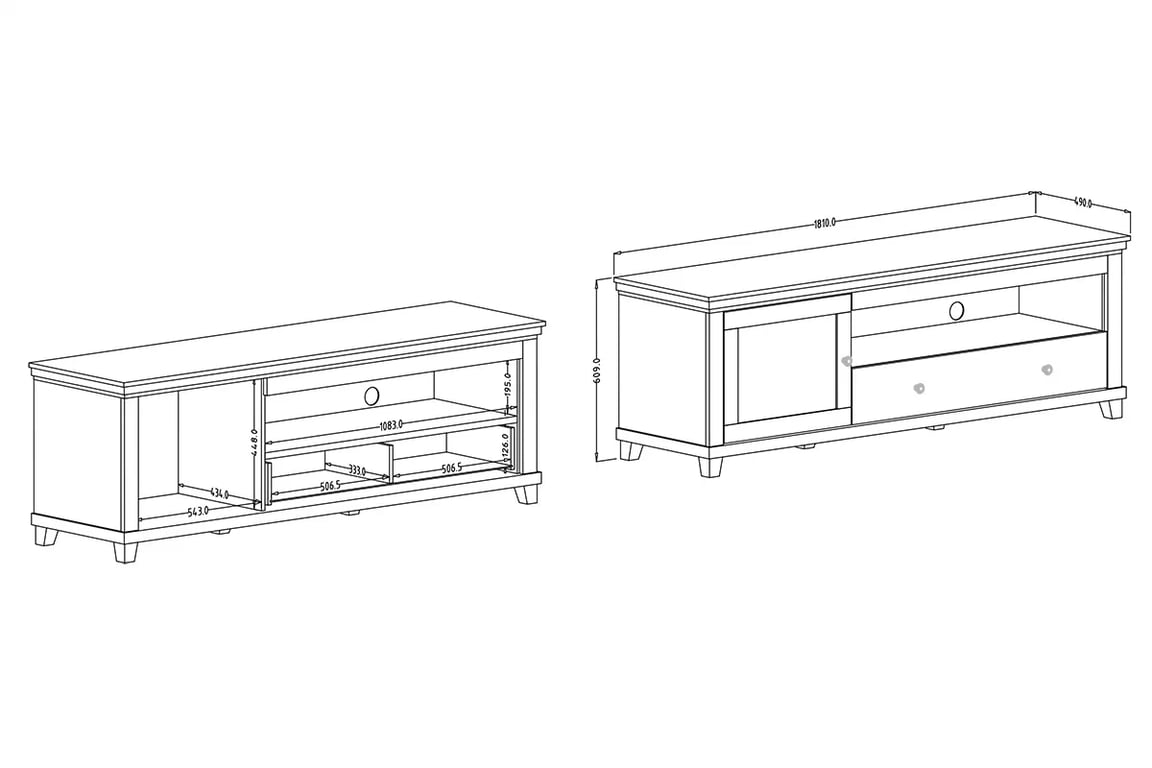 TV komoda Evora 40 181 cm - abisko ash / dub lefkas Komoda RTV jednodveřová se zásuvkou i wneka Evora 40 - abisko ash / Dub Lefkas - Rozměry