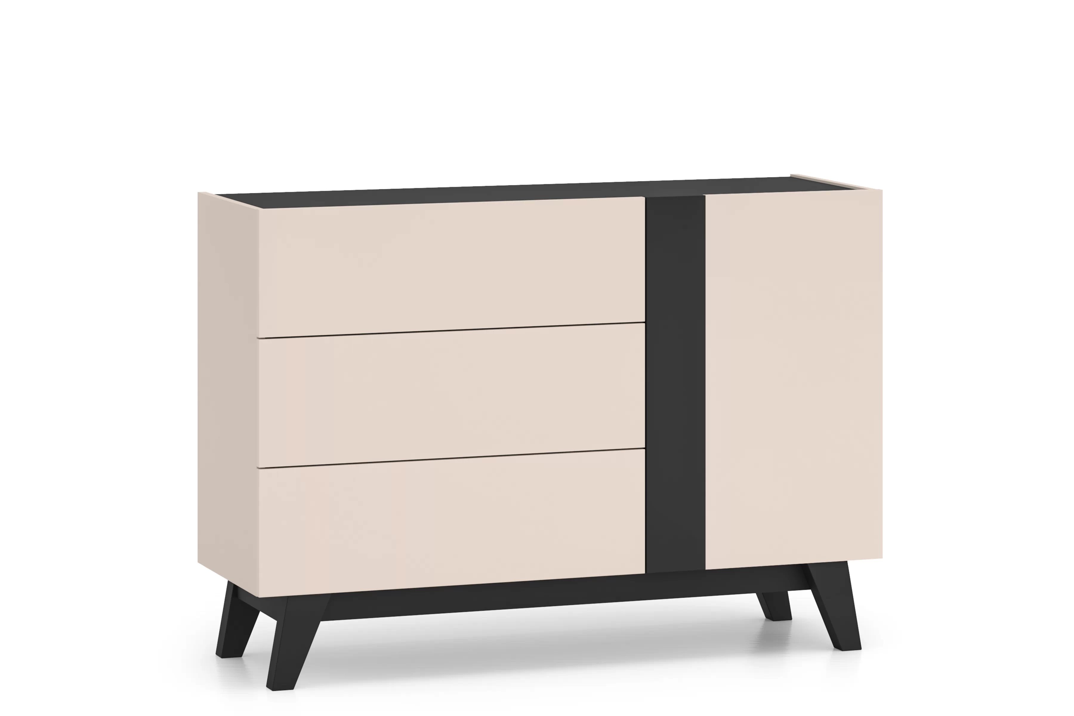 Komoda Salio 120 cm jednodveřová se zásuvkami - kašmír / černá Komoda Salio 120 cm jednodveřová se zásuvkami - kašmír / černá