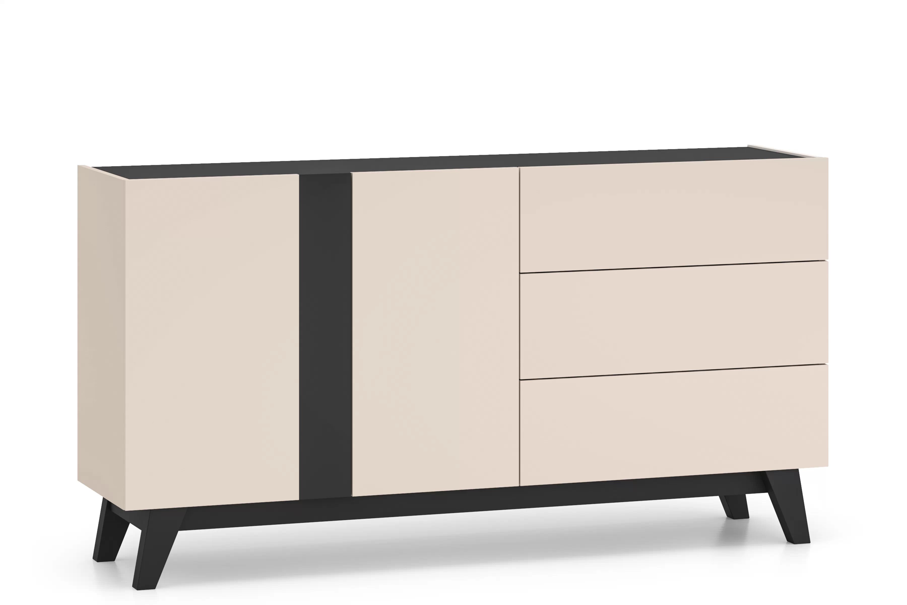 Komoda Salio 160 cm dvojdverová so zásuvkami - kašmír / čierna Komoda Salio 160 cm dvojdverová so zásuvkami - kašmír / Čierny