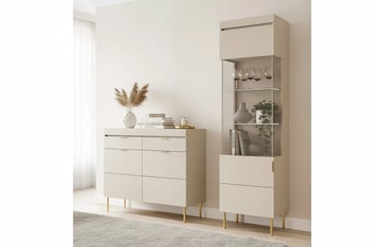 Komoda Sentia 105 cm se zásuvkami - kašmírová / zlatá Komoda Sentia 105 dvoudveřová z dwoma zásuvkami - kašmír / zlatá 