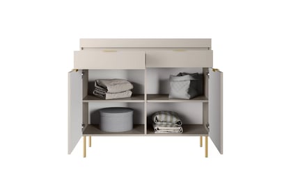 Komoda Sentia 105 cm se zásuvkami - kašmírová / zlatá Komoda Sentia 105 dvoudveřová z dwoma zásuvkami - kašmír / zlatá 