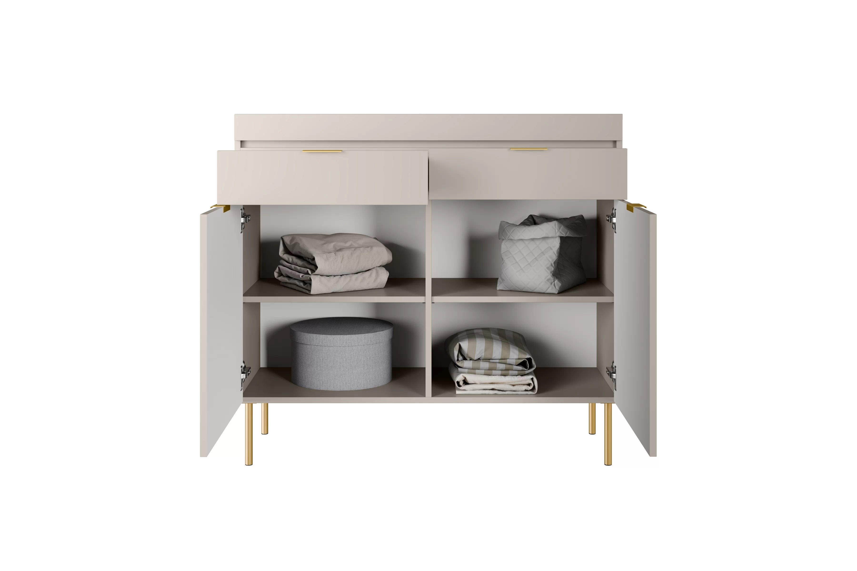 Komoda Sentia 105 cm s 2 zásuvkami - kašmírová / zlatá Komoda Sentia 105 dvojdverová s dvoma zásuvkami - kašmír / zlaté 