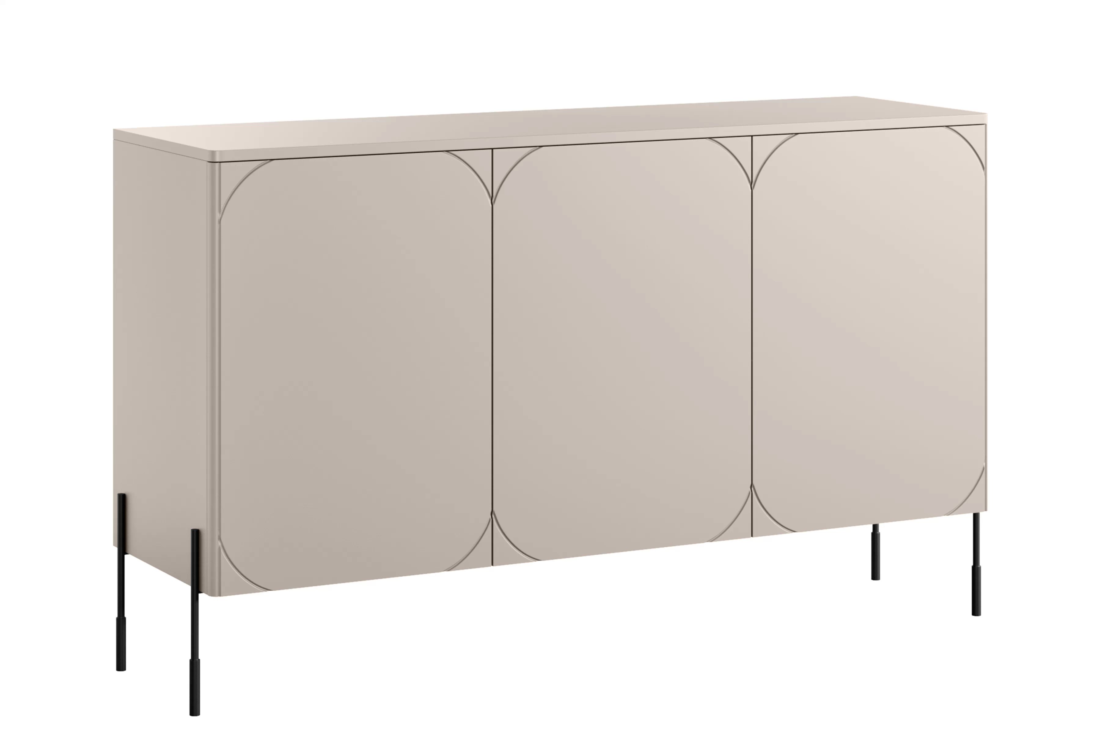 Kozmetická komoda Sonatia 150 cm s tromi dverami - kasmír / čierne nohy Komoda Sonatia 150 cm trojdverová - kašmír / nožičky čierny