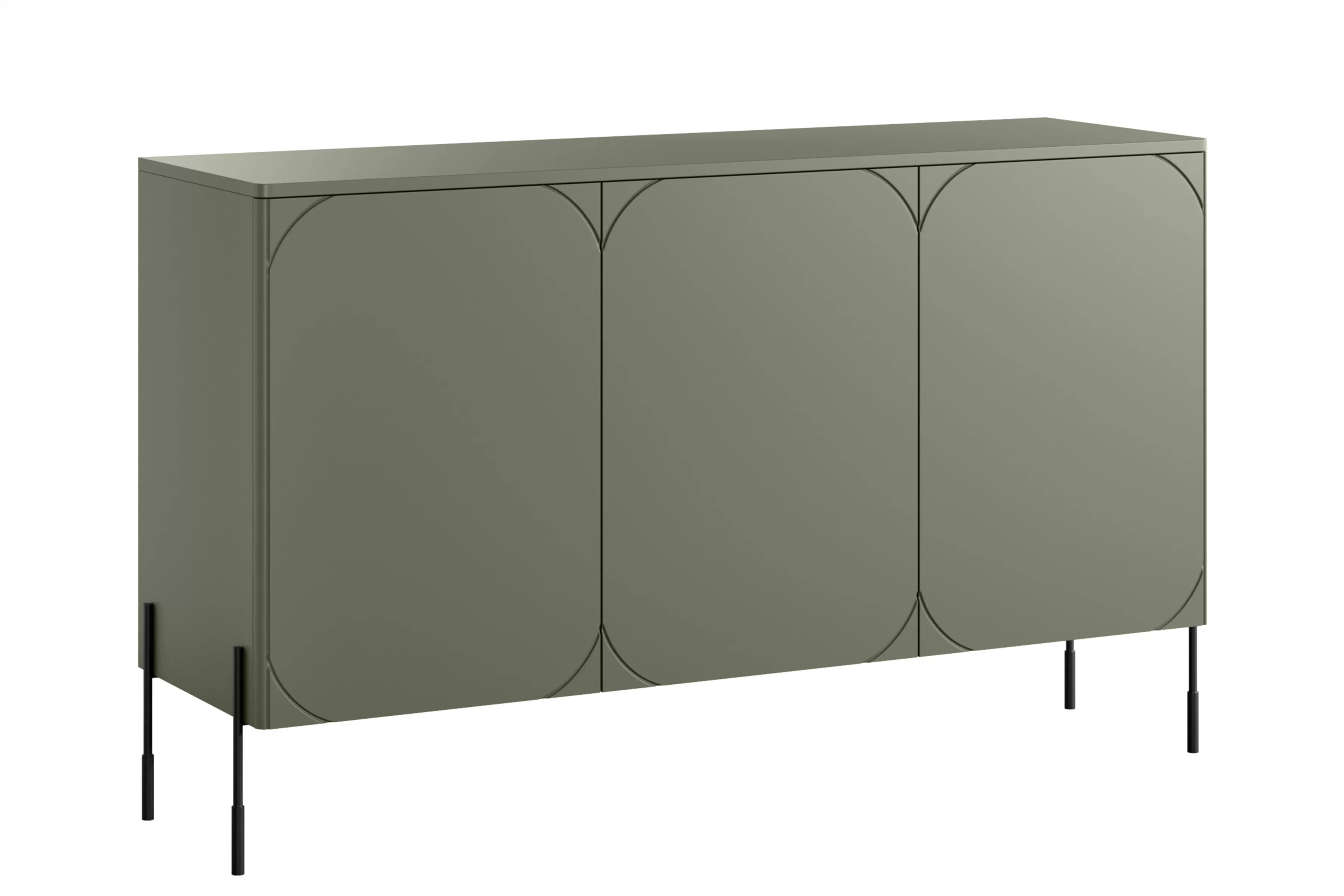 Komoda Sonatia 150 cm s 2 ukrytými zásuvkami - olivová Komoda Sonatia 150 cm trojdverová s dvoma ukrytymi zásuvkami - Oliva / nožičky čierny