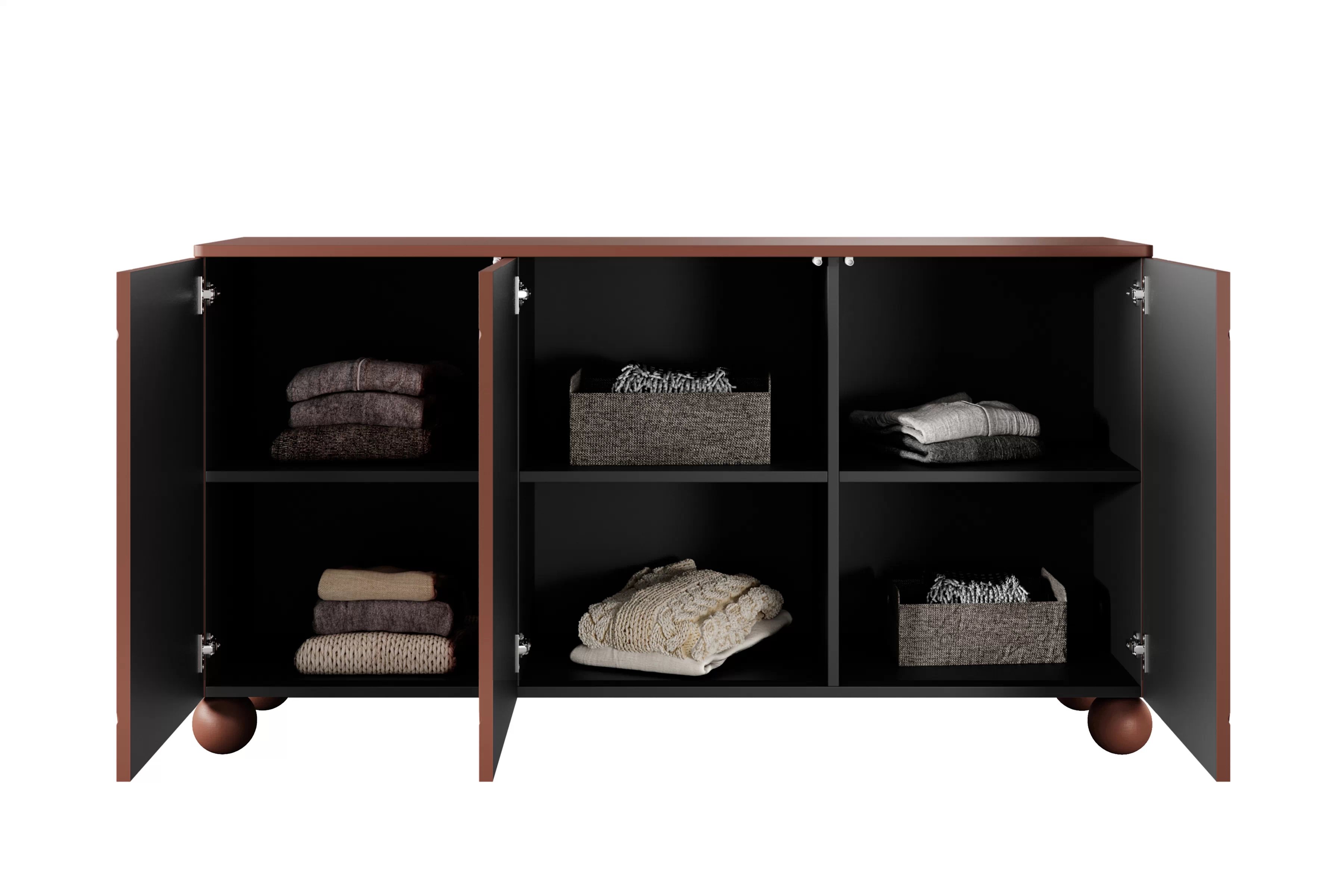 Trojdverová komoda Sonatia II 150 cm - burgund / guľové nohy Komoda Sonatia II 150 cm  trojdverová na nogach kulach - burgund