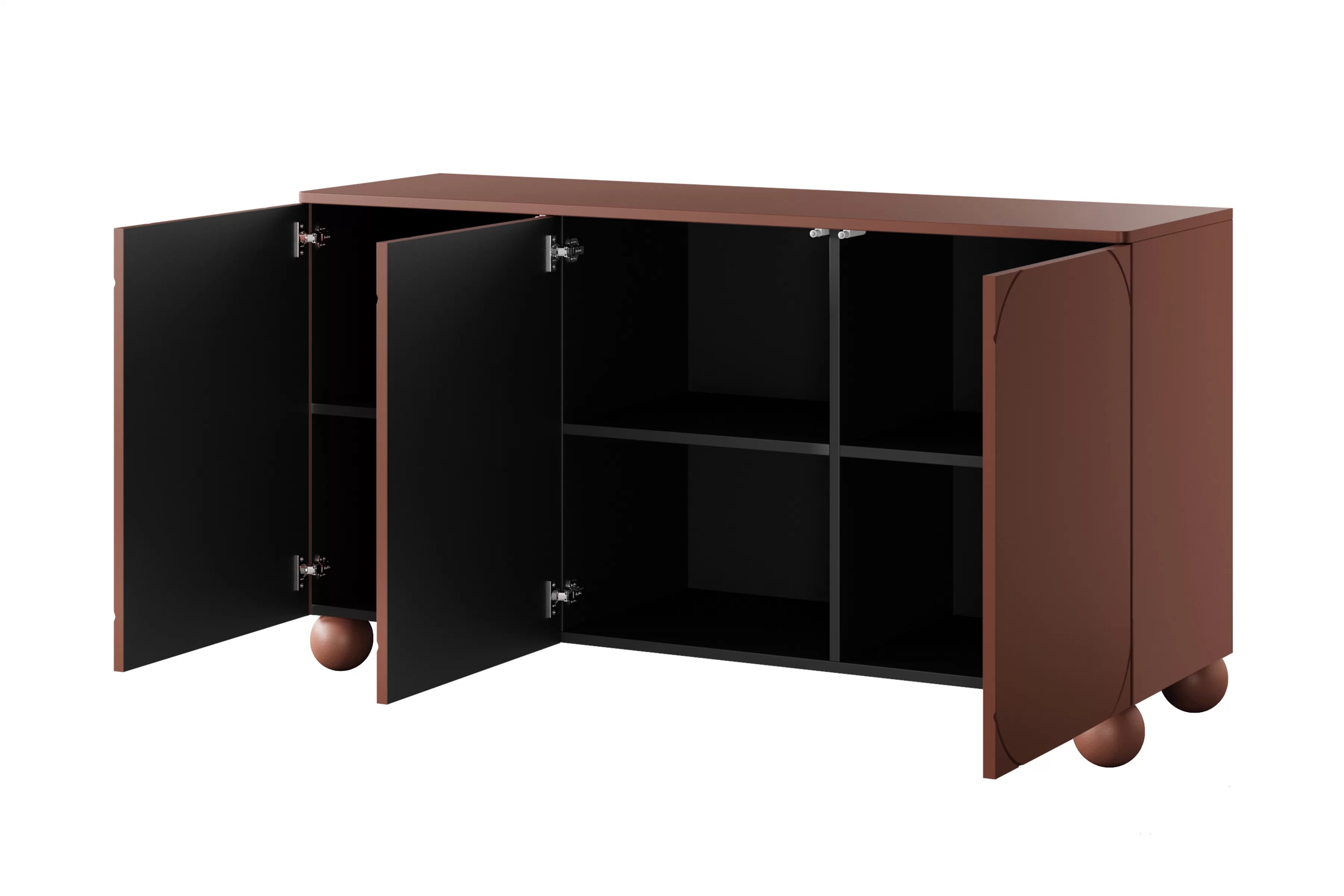 Trojdverová komoda Sonatia II 150 cm - burgund / guľové nohy Komoda Sonatia II 150 cm  trojdverová na nogach kulach - burgund