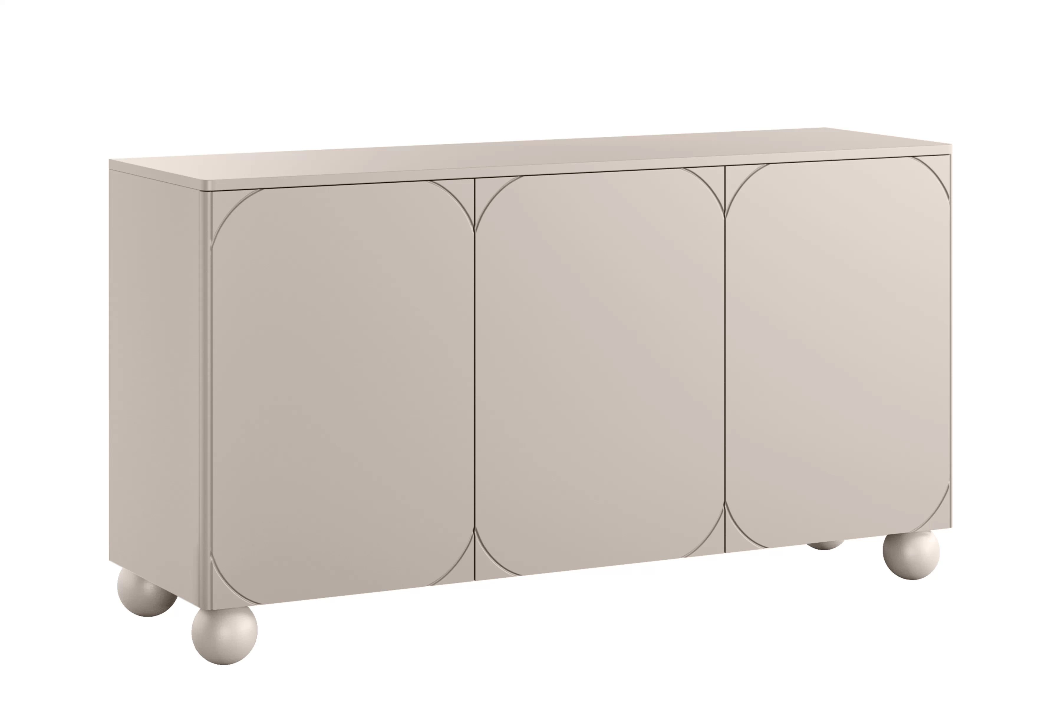 Moderná komoda Sonatia II 150 cm s tromi dverami a dvoma skrytými zásuvkami - kasmír / guľové nohy Komoda Sonatia II 150 cm  trojdverová s dvoma ukrytymi zásuvkami - kašmír / nožičky kule