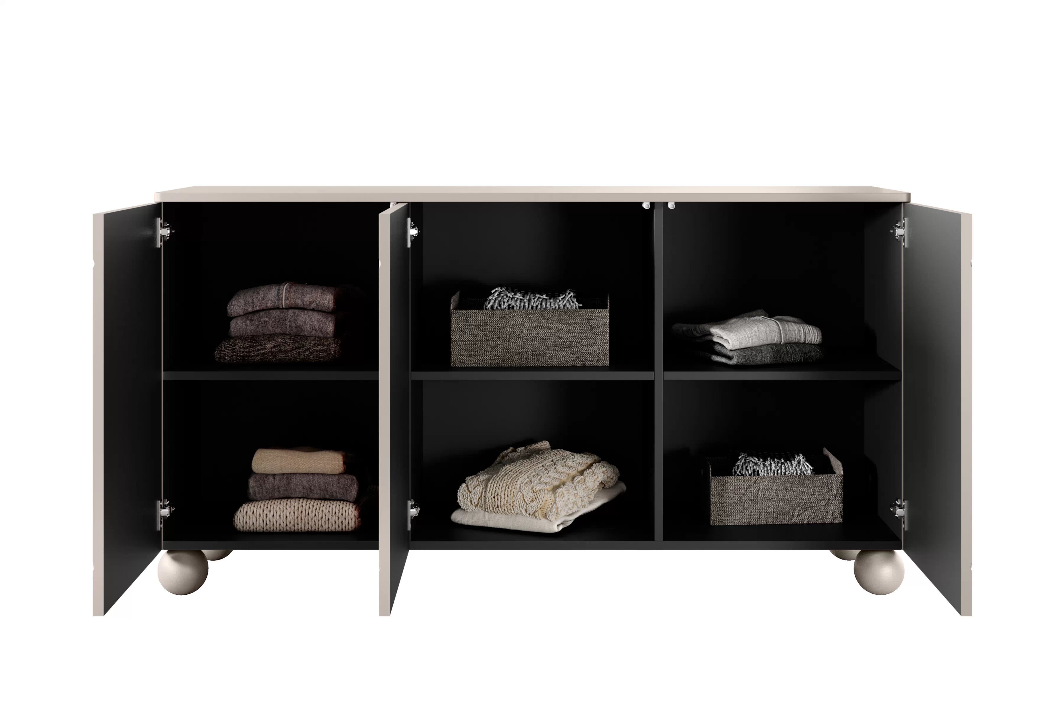 Trojdverová komoda Sonatia II 150 cm - kasmír / guľové nohy Komoda Sonatia II 150 cm trojdverová na nogach kulach - kašmír