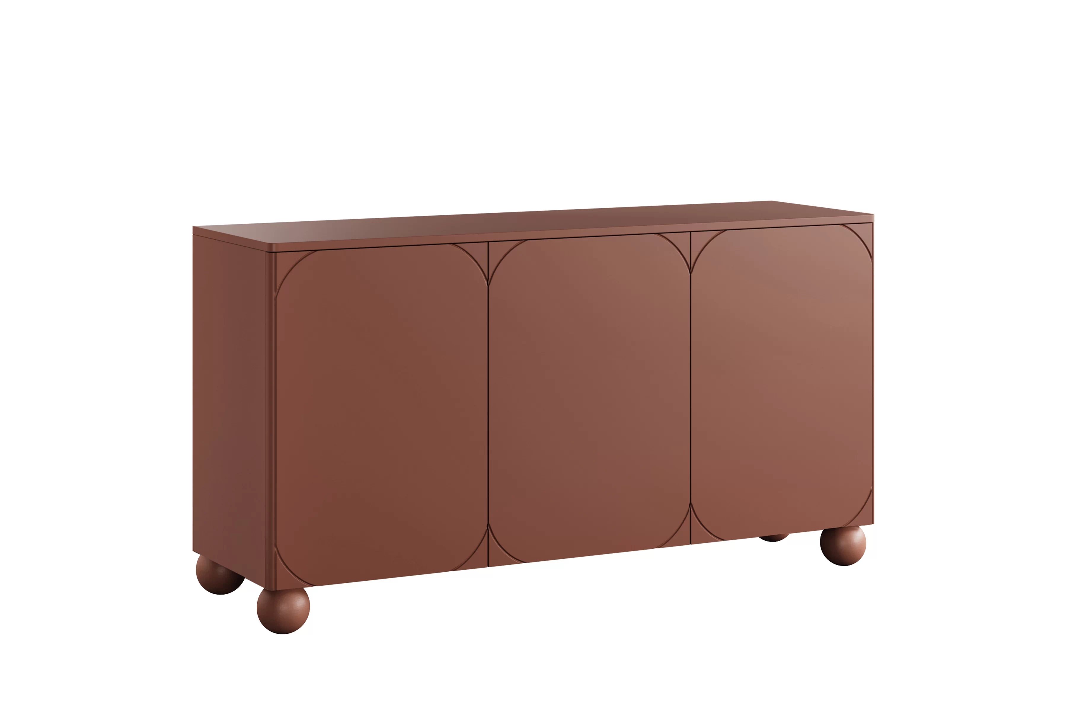 Trojdverová komoda Sonatia II 150 cm so štyrmi skrytými zásuvkami - burgundská / guľové nohy Komoda Sonatia II 150 cm trojdverová z czterema ukrytymi zásuvkami - burgund / nožičky kule