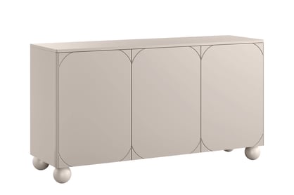 Moderní komoda Sonatia II 150 cm třídveřová se čtyřmi skrytými zásuvkami - kašmír / kulaté nohy