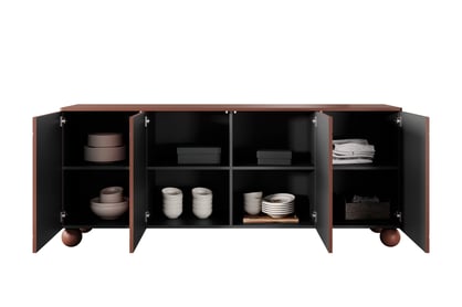 Štvordverová komoda Sonatia II 200 cm - burgund / nohy guľaté Komoda Sonatia II 200 cm štvordverová na nogach kulach - burgund