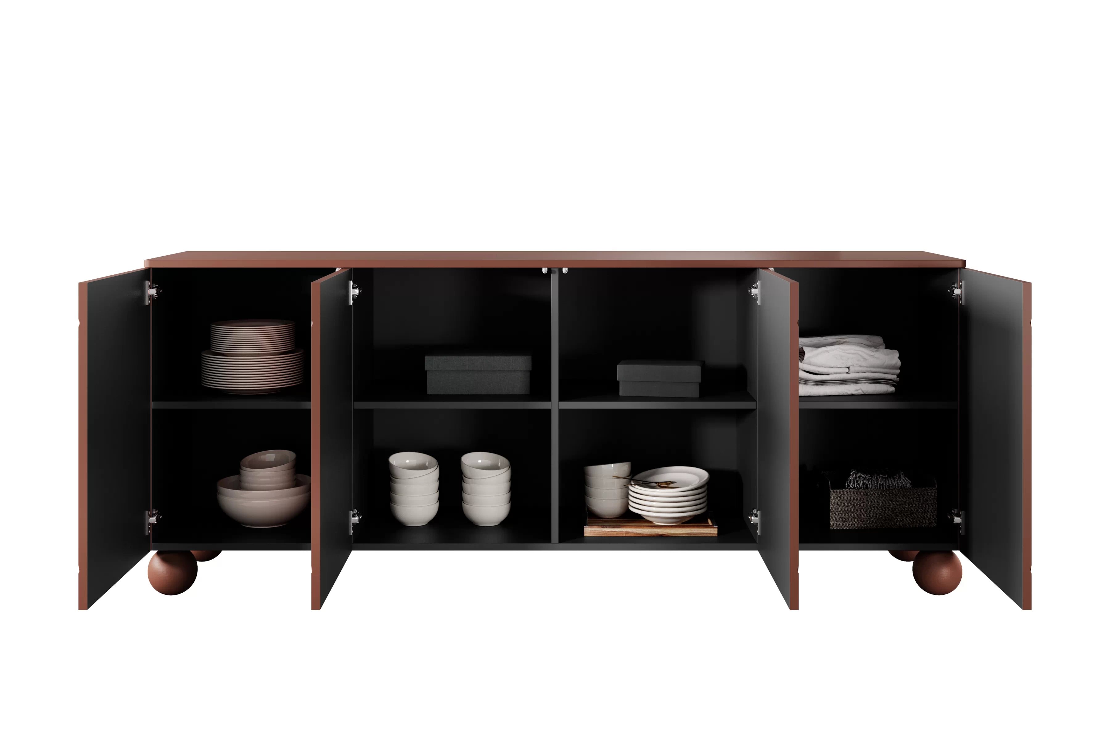 Štvordverová komoda Sonatia II 200 cm - burgund / nohy guľaté Komoda Sonatia II 200 cm štvordverová na nogach kulach - burgund