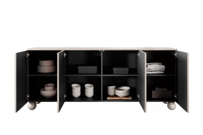 Kozmetická komoda Sonatia II 200 cm so štyrmi dverami - kasmír / guľové nohy Komoda Sonatia II 200 cm štvordverová na nogach kulach - kašmír