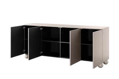 Kozmetická komoda Sonatia II 200 cm so štyrmi dverami - kasmír / guľové nohy Komoda Sonatia II 200 cm štvordverová na nogach kulach - kašmír