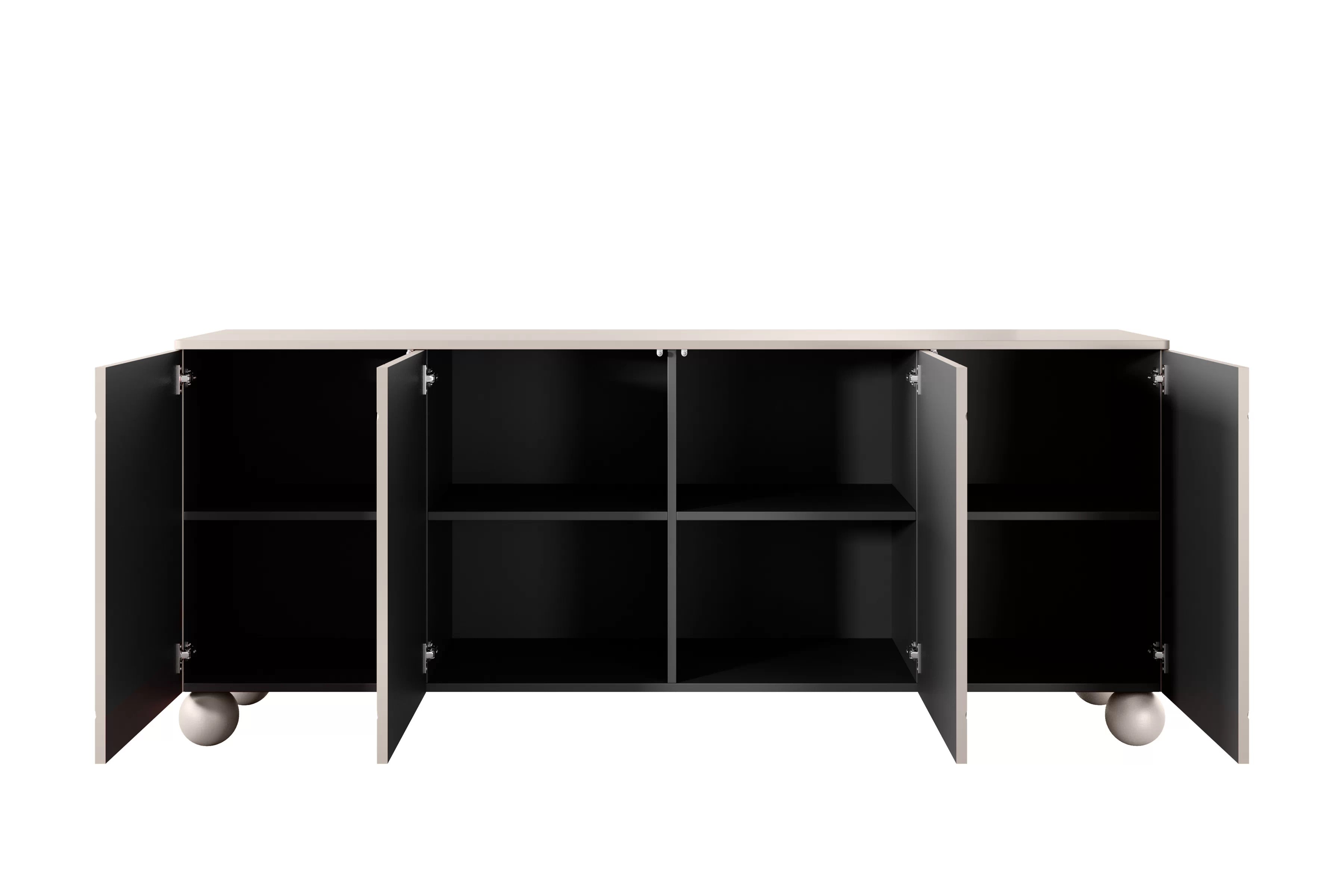 Kozmetická komoda Sonatia II 200 cm so štyrmi dverami - kasmír / guľové nohy Komoda Sonatia II 200 cm štvordverová na nogach kulach - kašmír