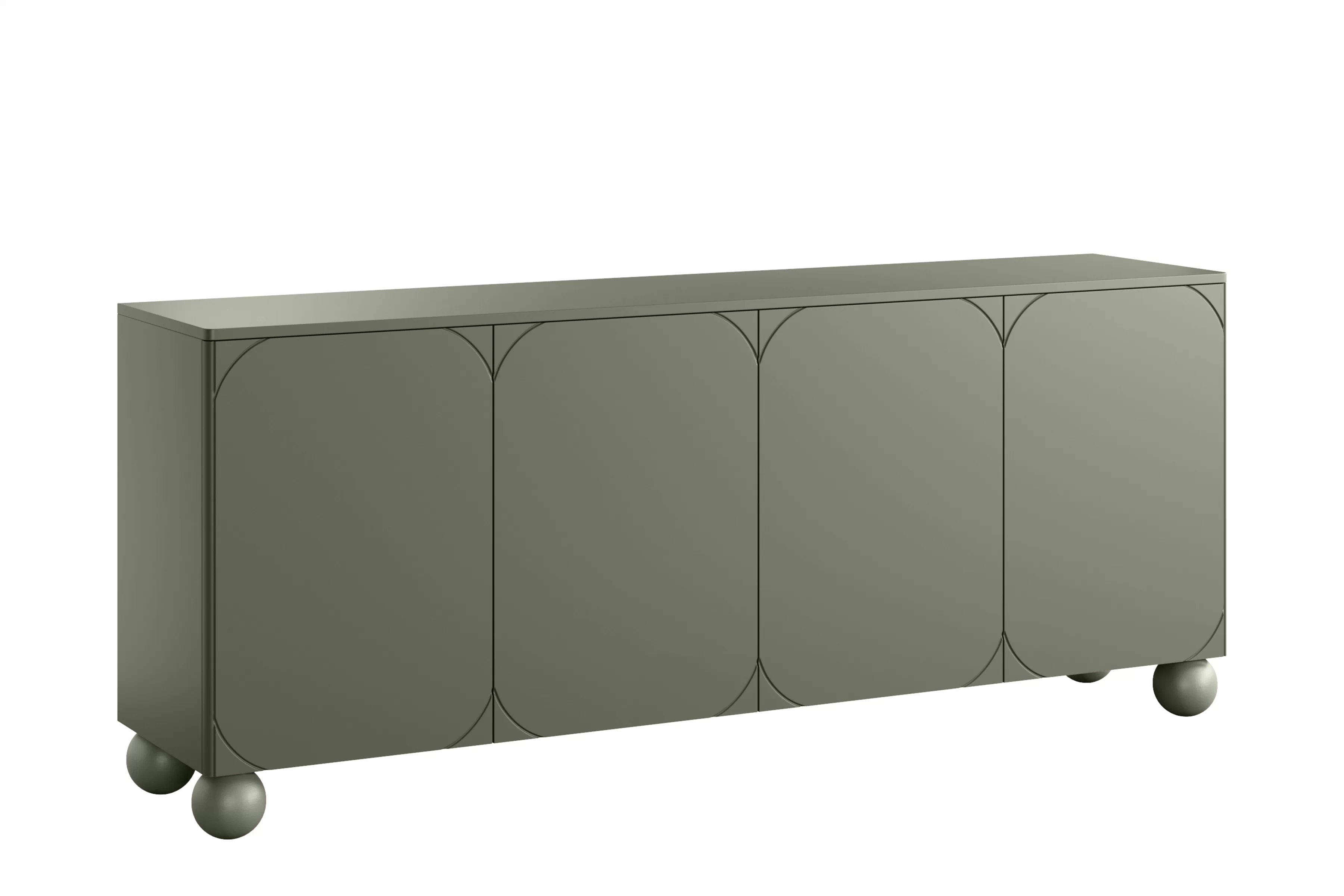 Olivová komoda Sonatia II 200 cm so štyrmi dverami a dvoma skrytými zásuvkami - nohy v tvare gule Komoda Sonatia II 200 cm štvordverová s dvoma ukrytymi zásuvkami - Oliva / nožičky kule