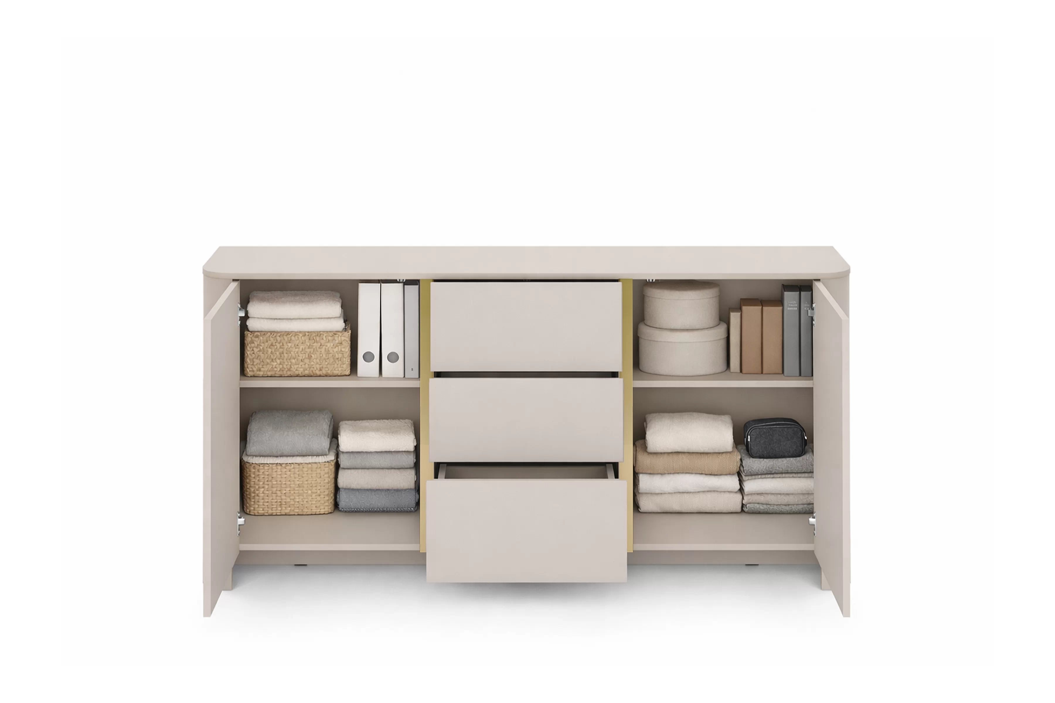 Komoda Sorrenti 168 cm se zásuvkami – kašmír / zlatá Komoda Sorrenti 168 cm se zásuvkami - kašmír / zlatá