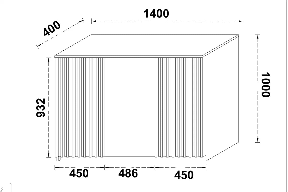 Komoda trojdverová s lamelami Latte 140 LE -3D - artisan/Čierny Komoda trzydrziowa Latte 140 LE-3D Rozmery