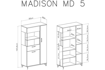 Komoda Madison MD5 - černá / dub piškotový Komoda třídveřová Madison MD5 - Černý / dub piškotový - Rozměry