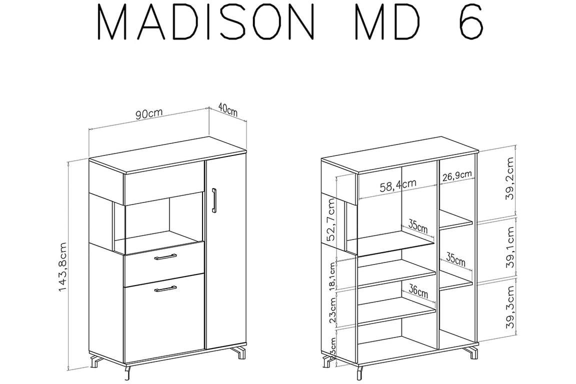 Komoda trojdverová Madison MD6 - biely / dub piškótový Komoda trojdverová Madison MD6 - Biely / dub piškótový - Rozmery