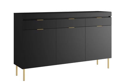 Černá třídveřová komoda Sentia 157 cm s třemi zásuvkami - černá / zlatá