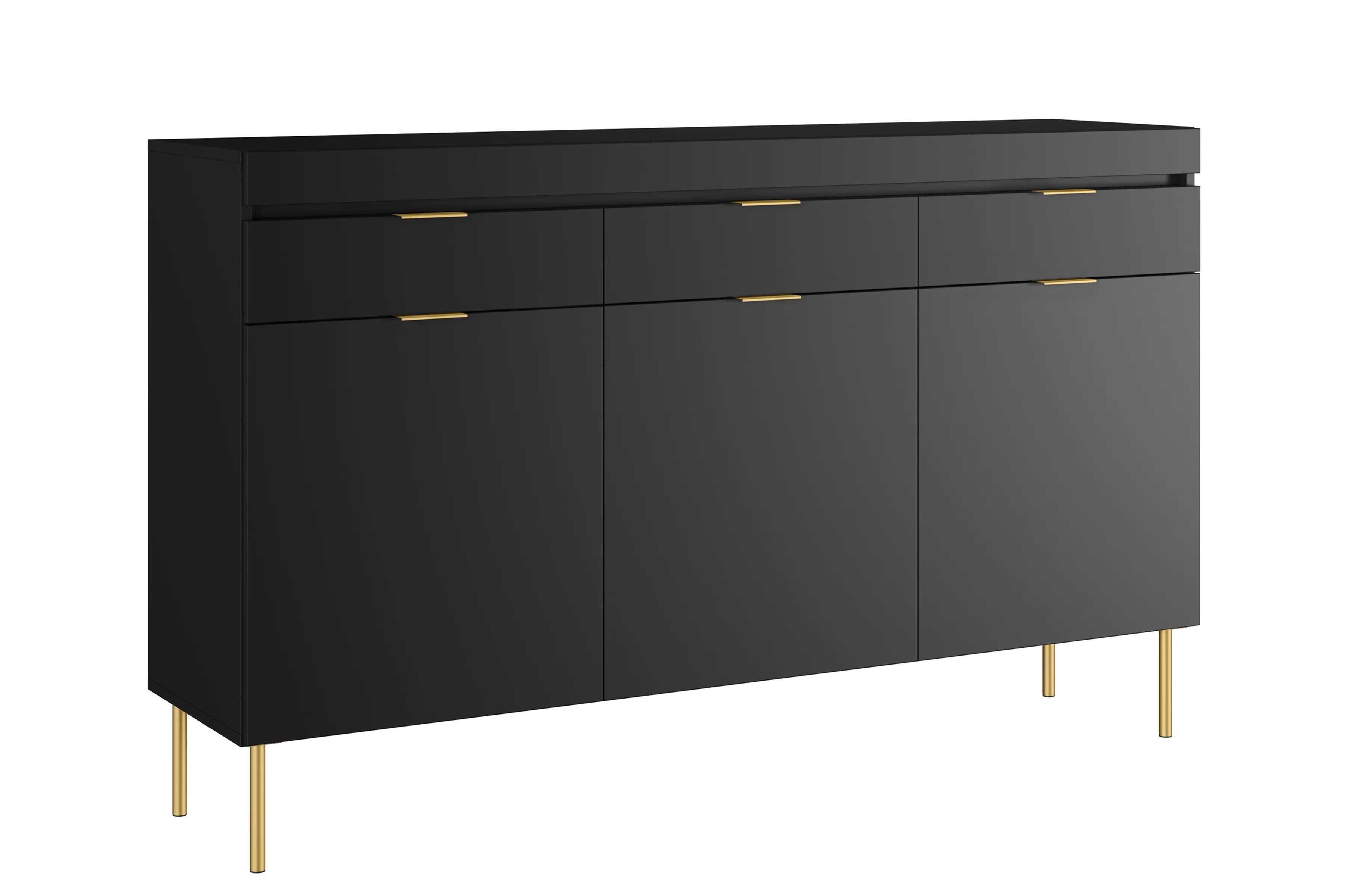 Černá třídveřová komoda Sentia 157 cm s třemi zásuvkami - černá / zlatá Komoda třídveřová Sentia 157 cm se třemi  zásuvkami - černá / zlatá