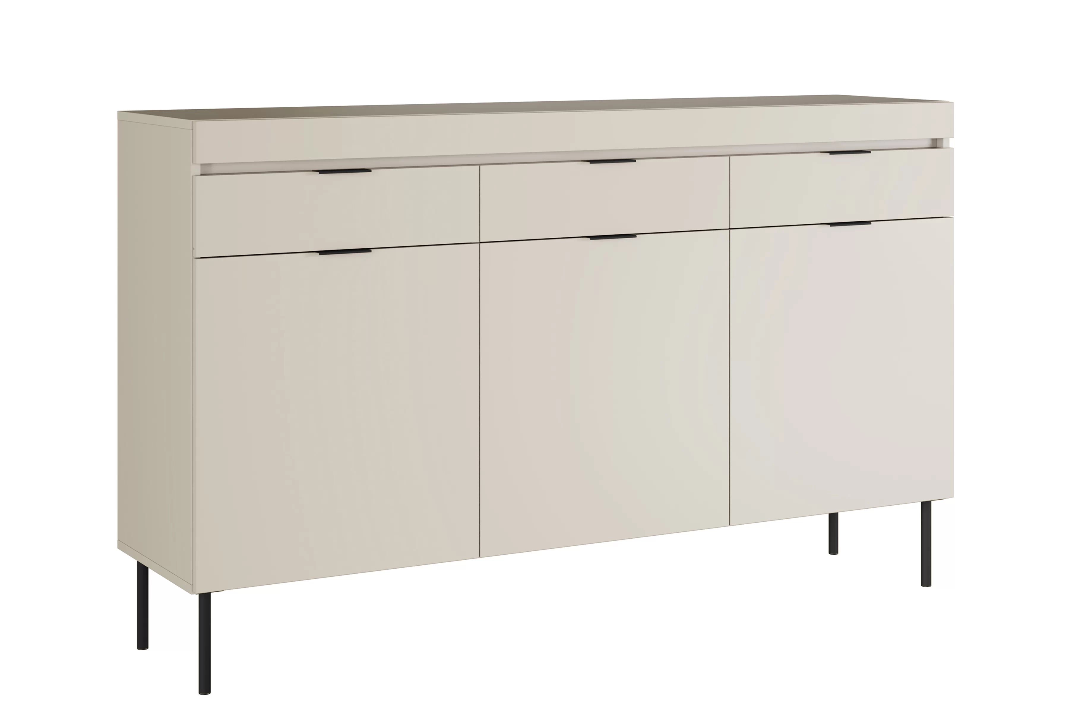 Tří dveřová komoda Sentia 157 cm s třemi zásuvkami - kašmír / černá Komoda třídveřová Sentia 157 cm se třemi  zásuvkami - kašmír / černá