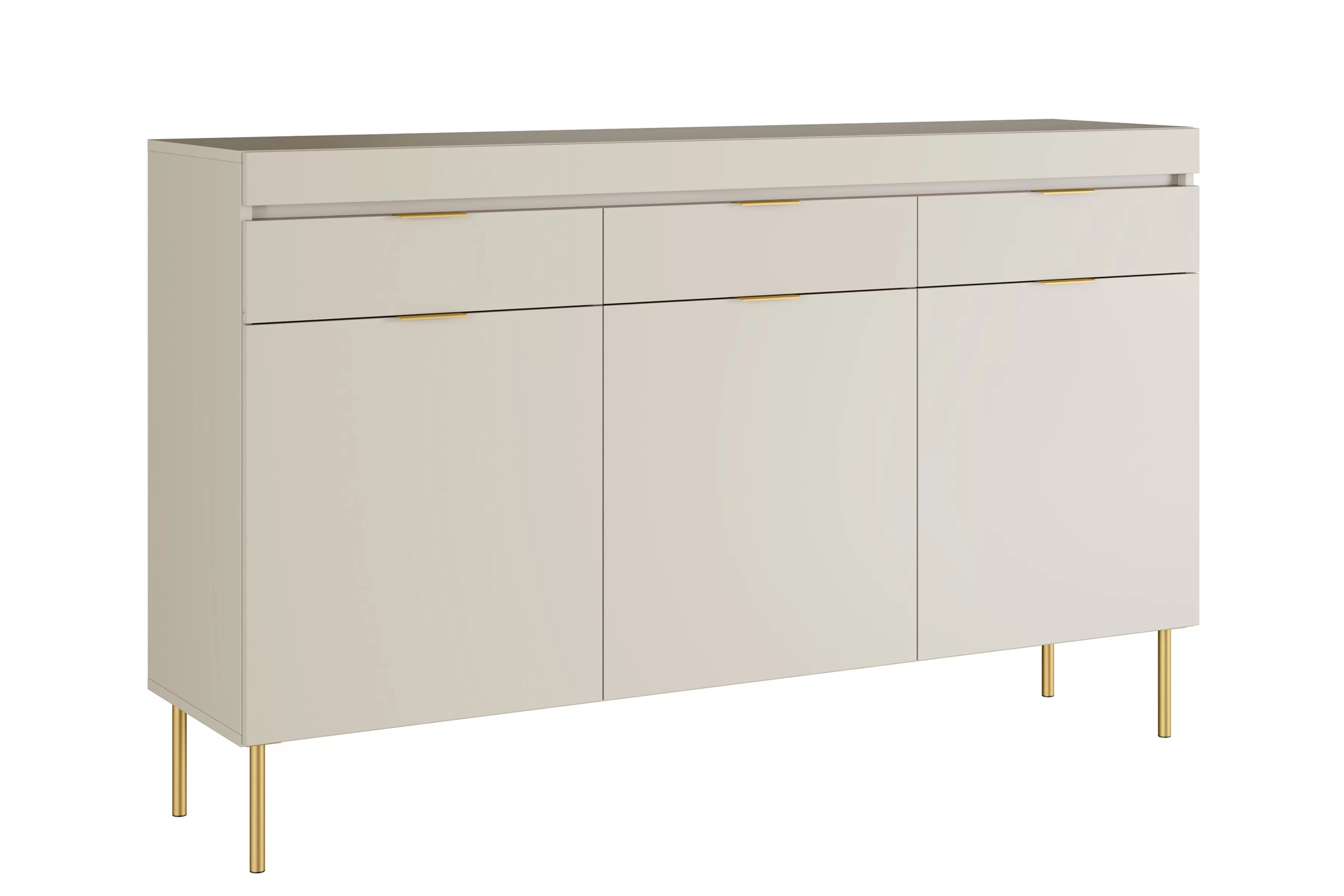 Třídveřová komoda Sentia 157 cm se třemi zásuvkami - kašmír / zlatá Komoda třídveřová Sentia 157 cm se třemi  zásuvkami - kašmír / zlatá