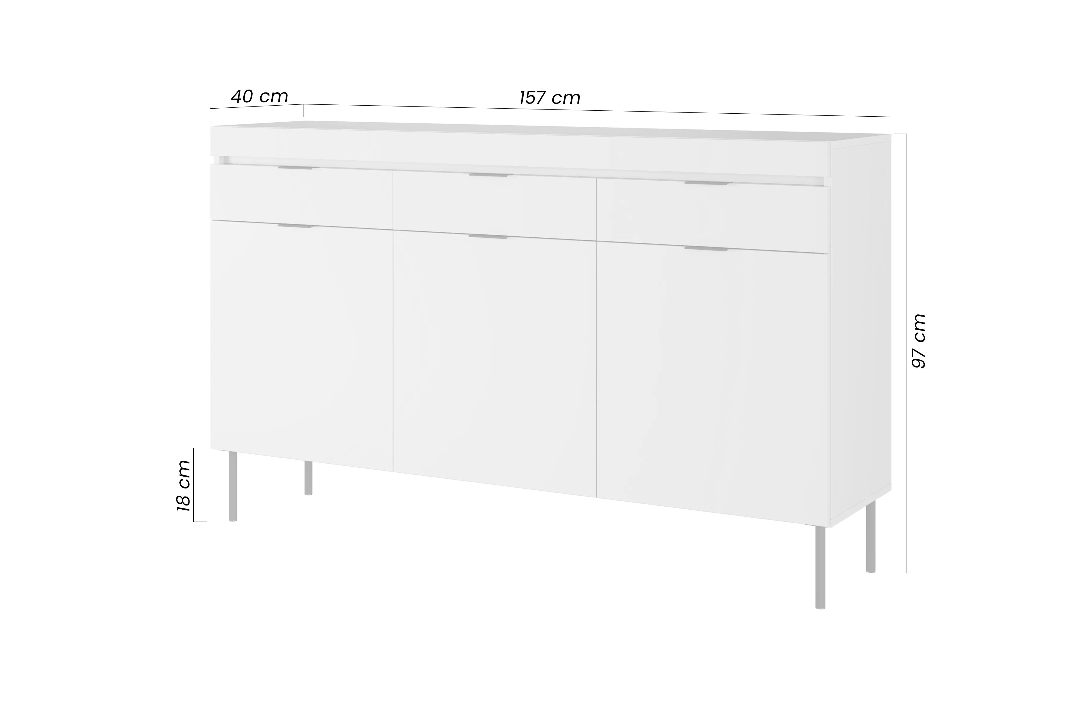 Komoda Sentia 157 cm se zásuvkami - černá / černá Komoda třídveřová Sentia 157 se třemi  zásuvkami - černá / černá 