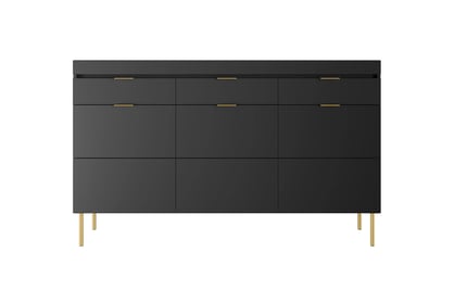 Komoda Sentia 157 cm se zásuvkami - černá / zlatá Komoda třídveřová Sentia 157 se třemi  zásuvkami - černá / zlatá 