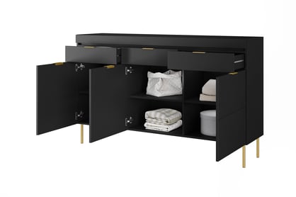 Komoda Sentia 157 cm se zásuvkami - černá / zlatá Komoda třídveřová Sentia 157 se třemi  zásuvkami - černá / zlatá 