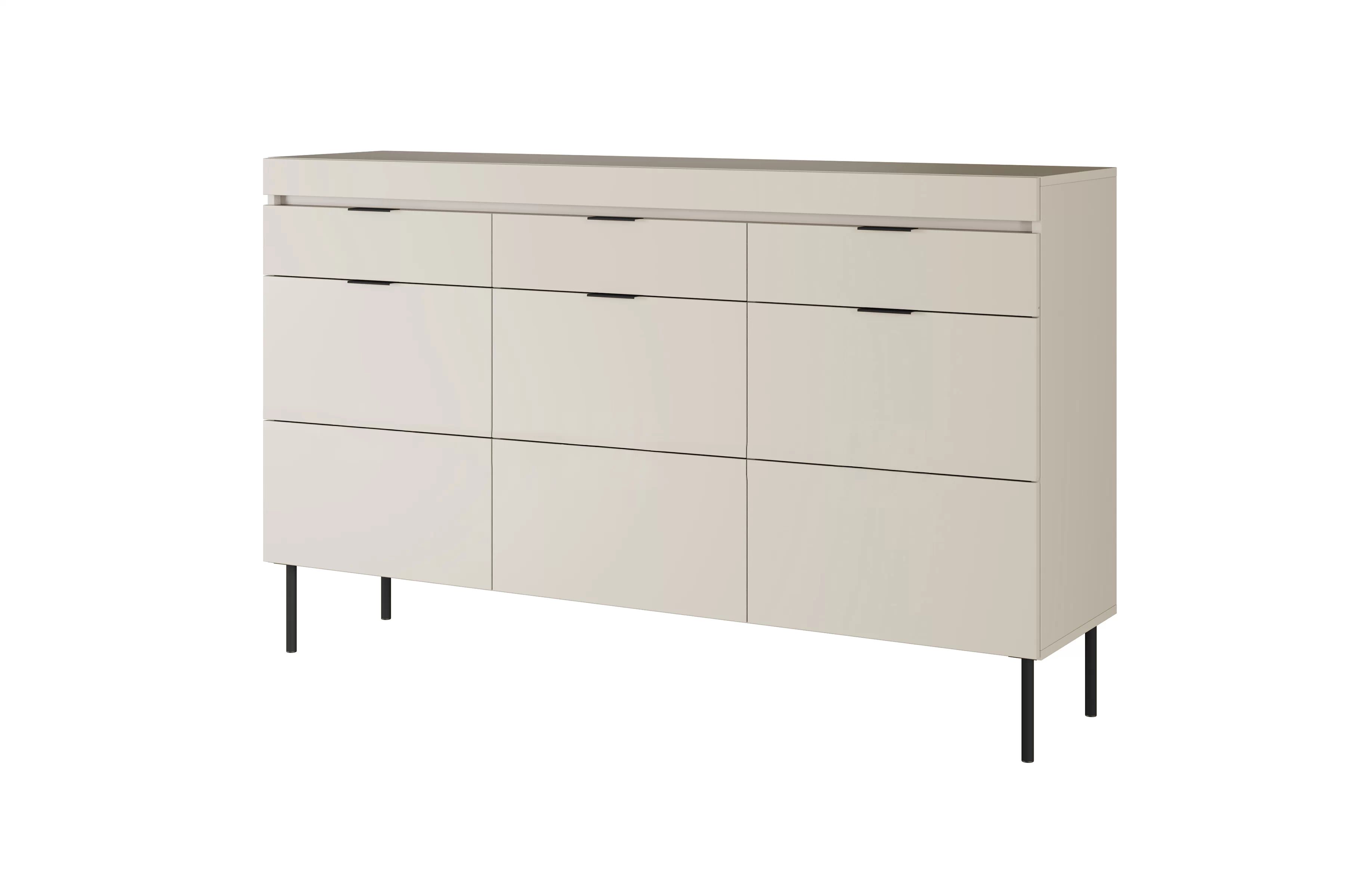 Komoda trojdverová Sentia 157 s tromi zásuvkami - kašmír / Čierny - Výpredaj expozície  Komoda trojdverová Sentia 157 s tromi zásuvkami - kašmír / Čierny  - Limitovaná ponuka expozície