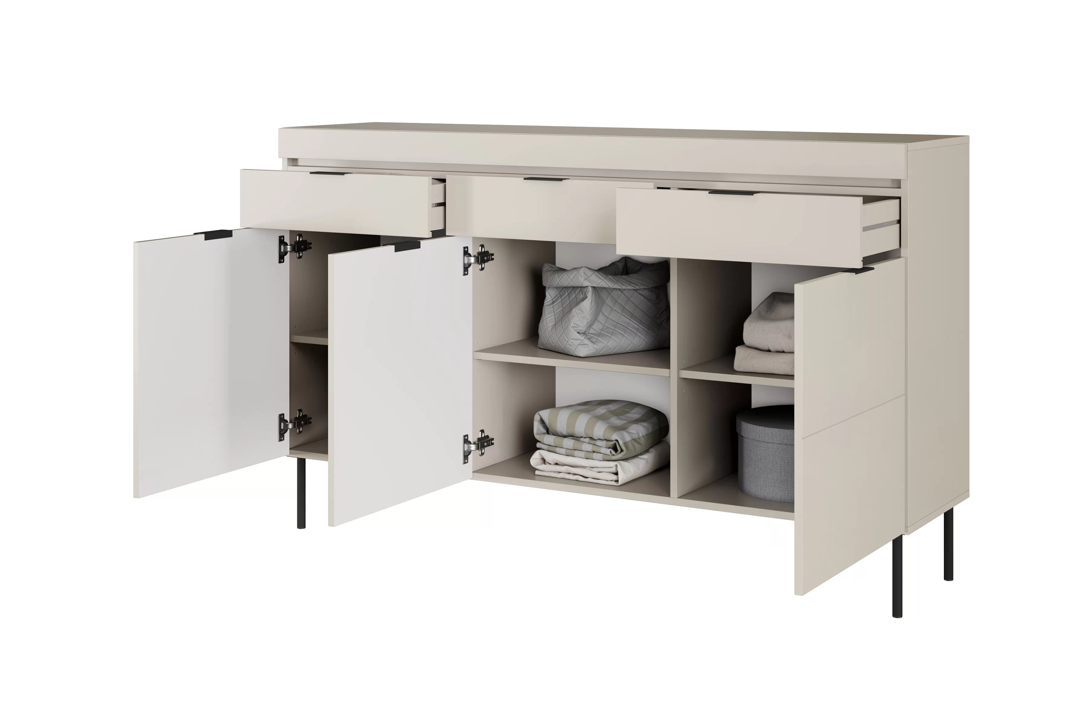 Komoda trojdverová Sentia 157 s tromi zásuvkami - kašmír / Čierny - Výpredaj expozície  Komoda trojdverová Sentia 157 s tromi zásuvkami - kašmír / Čierny  - Limitovaná ponuka expozície