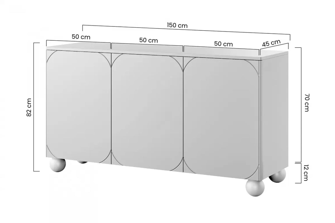 Komoda Sonatia II 150 cm na kulovitých nožkách - burgund Komoda