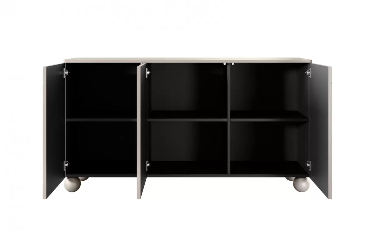 Komoda Sonatia II 150 cm třídveřová na kulatých nohách - kašmír Komoda z przegrodami